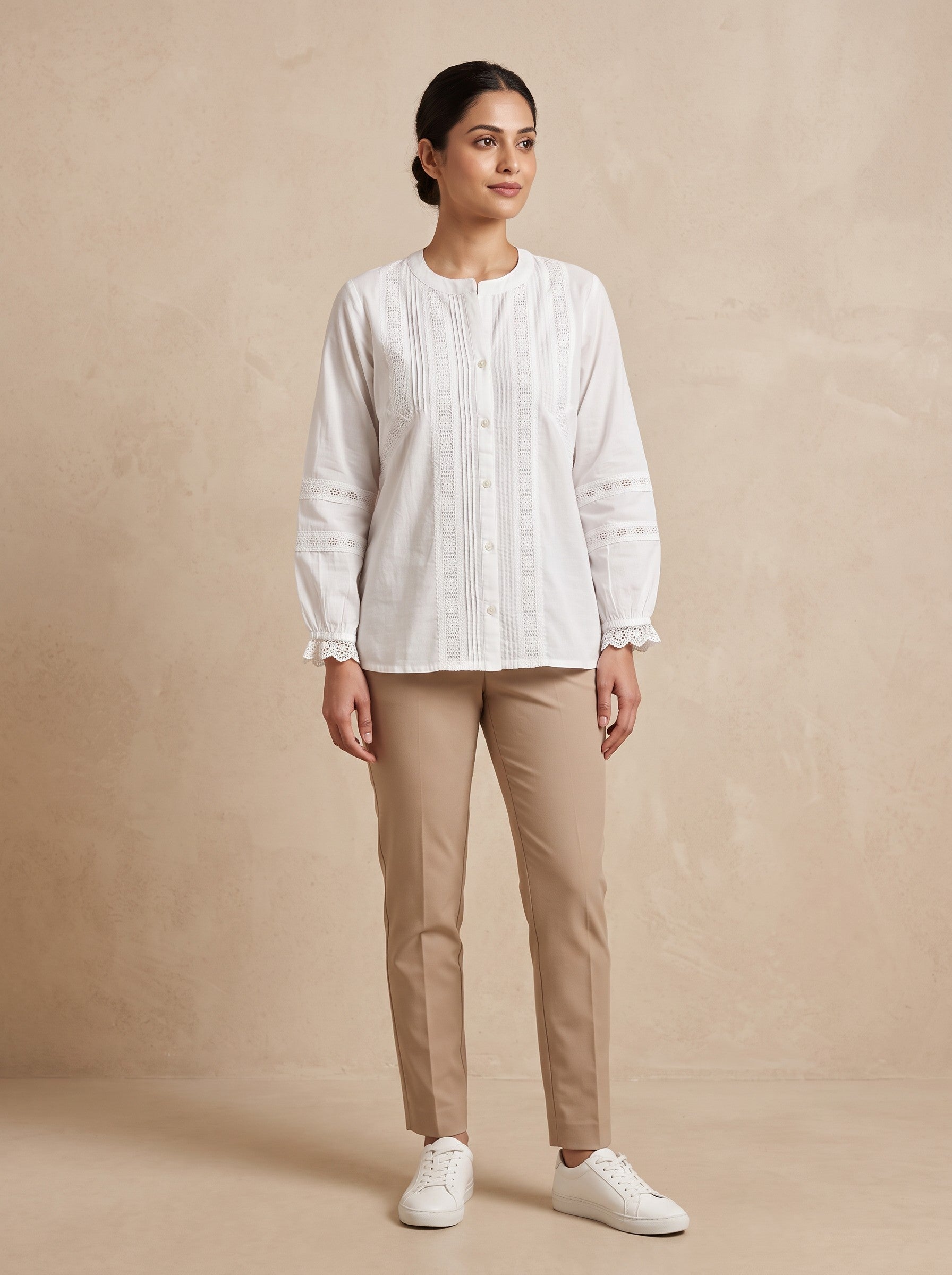 GLAMIRE FASHION White Cotton Blend Embroidered Short Kurti – image 1