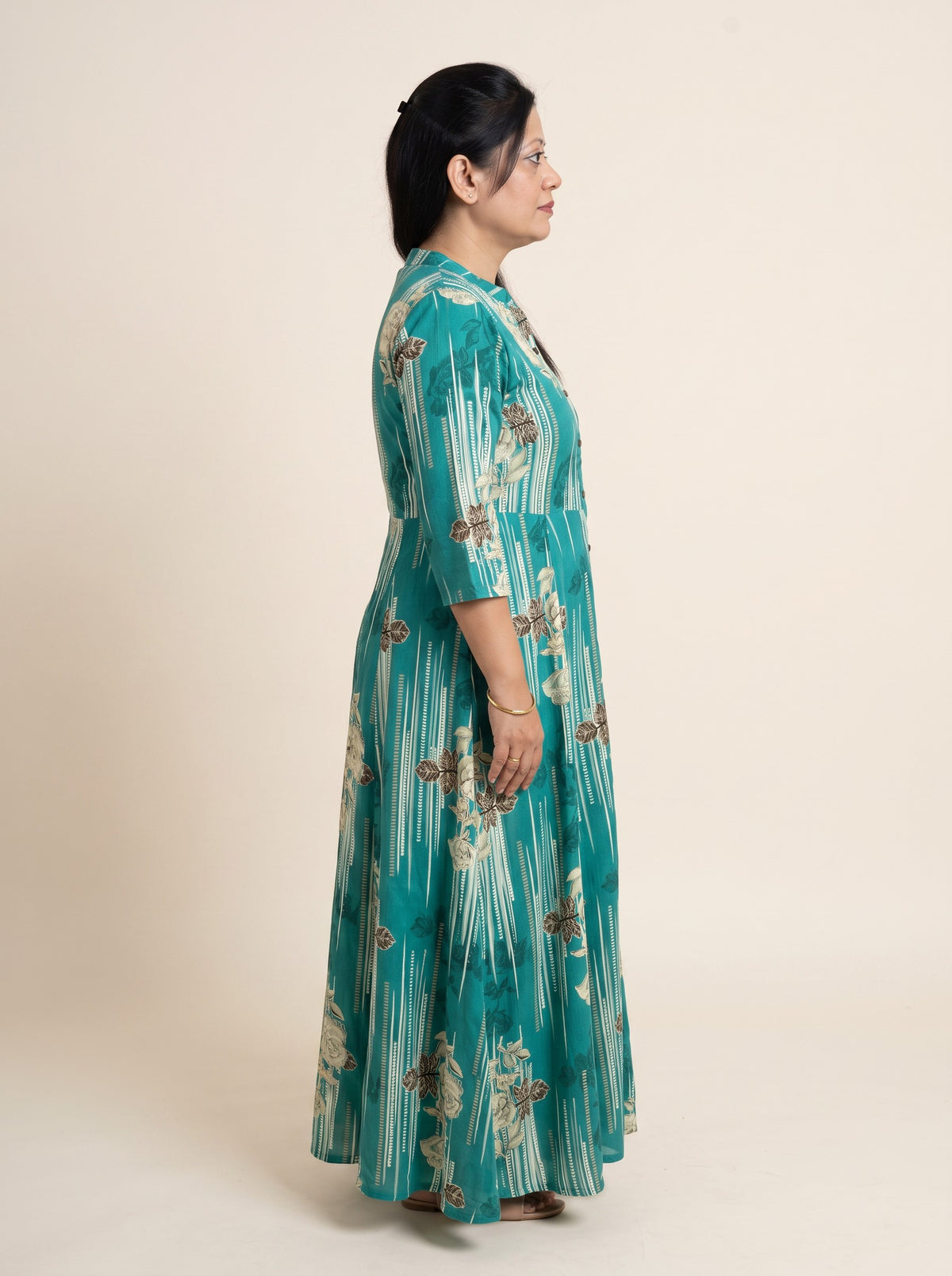 Teal Floral Printed Rayon Relaxed Fit Maxi Dress – image 2