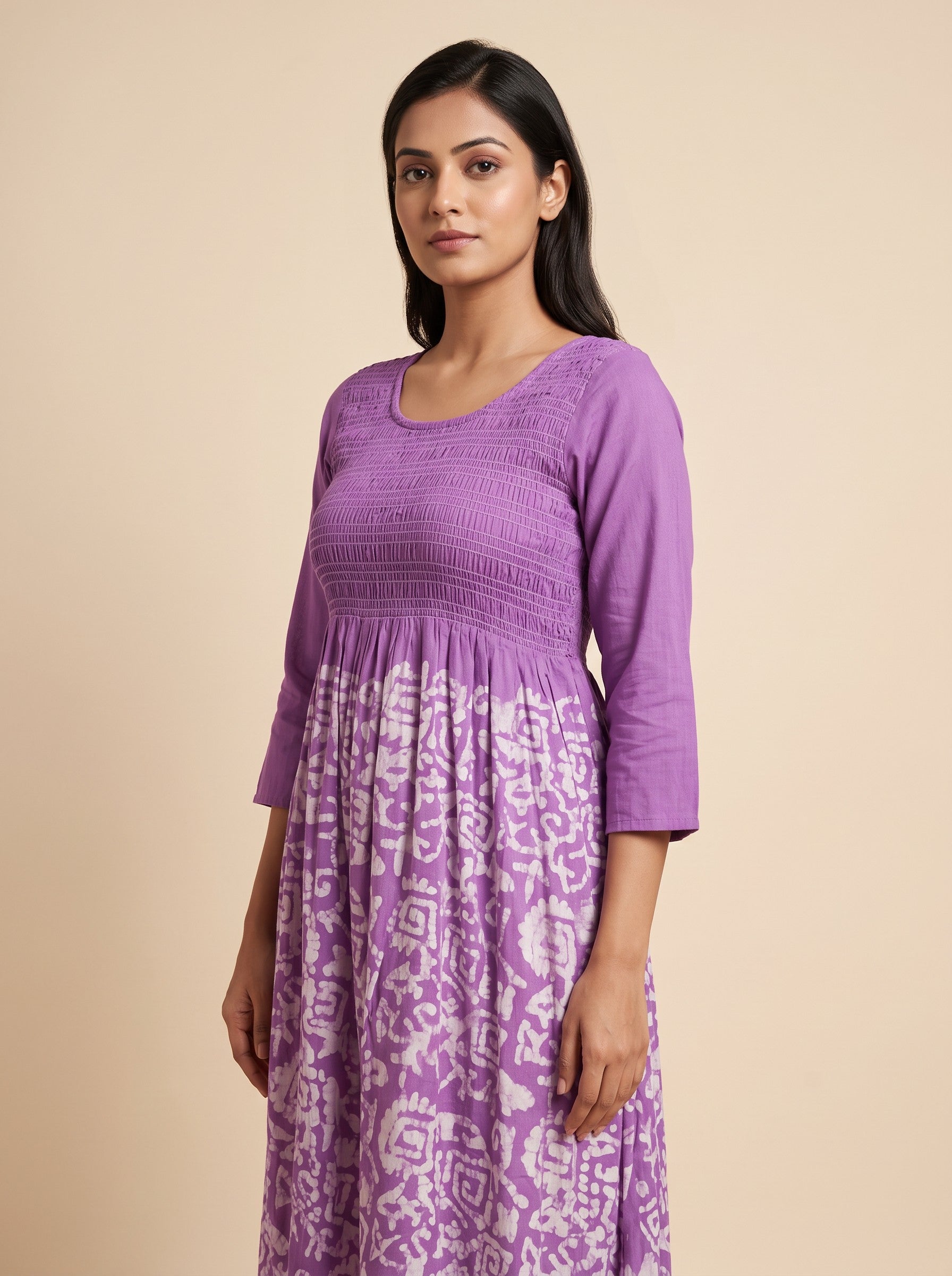 GLAMIRE FASHION Purple Abstract Print Rayon Flared Maxi Dress – image 4