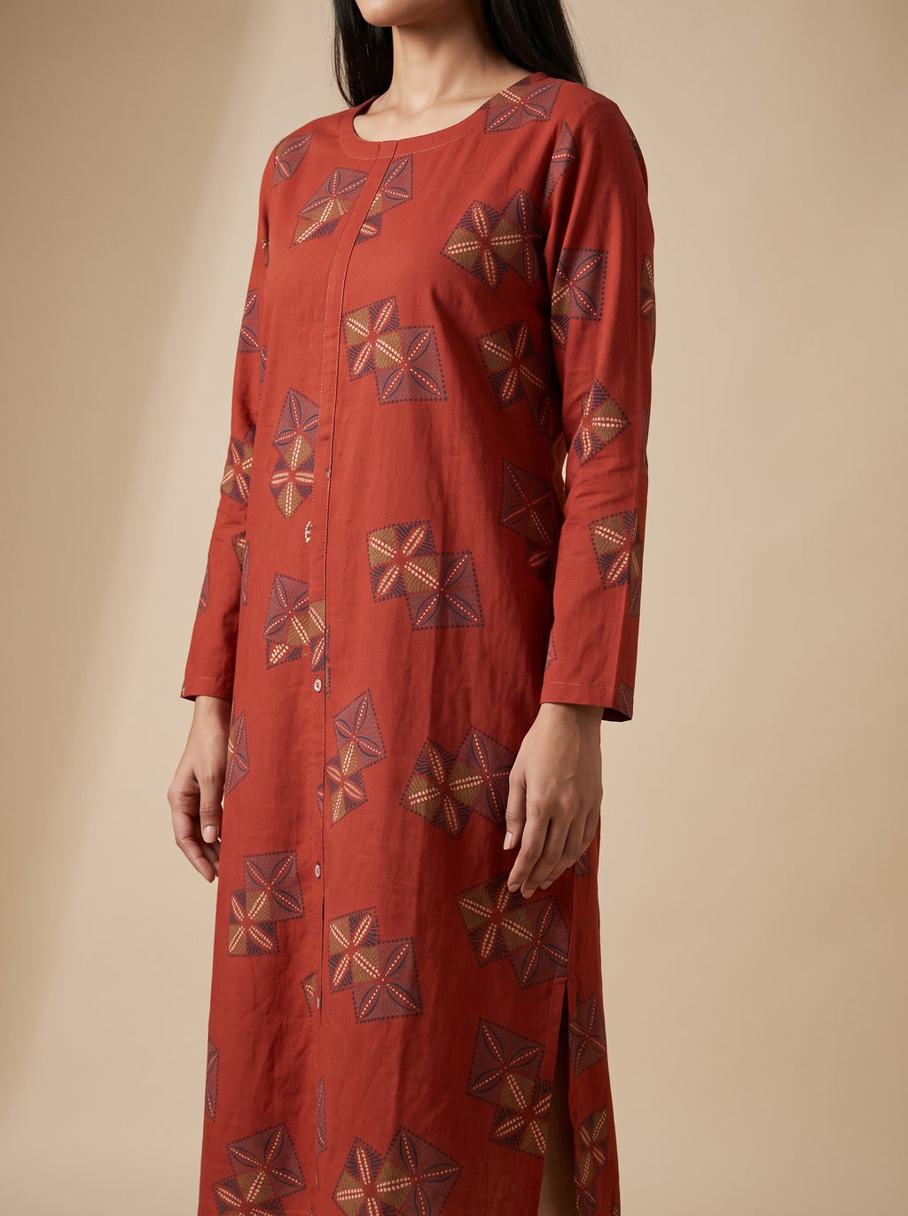 GLAMIRE FASHION Brick Red Printed Rayon Straight Dress – image 4