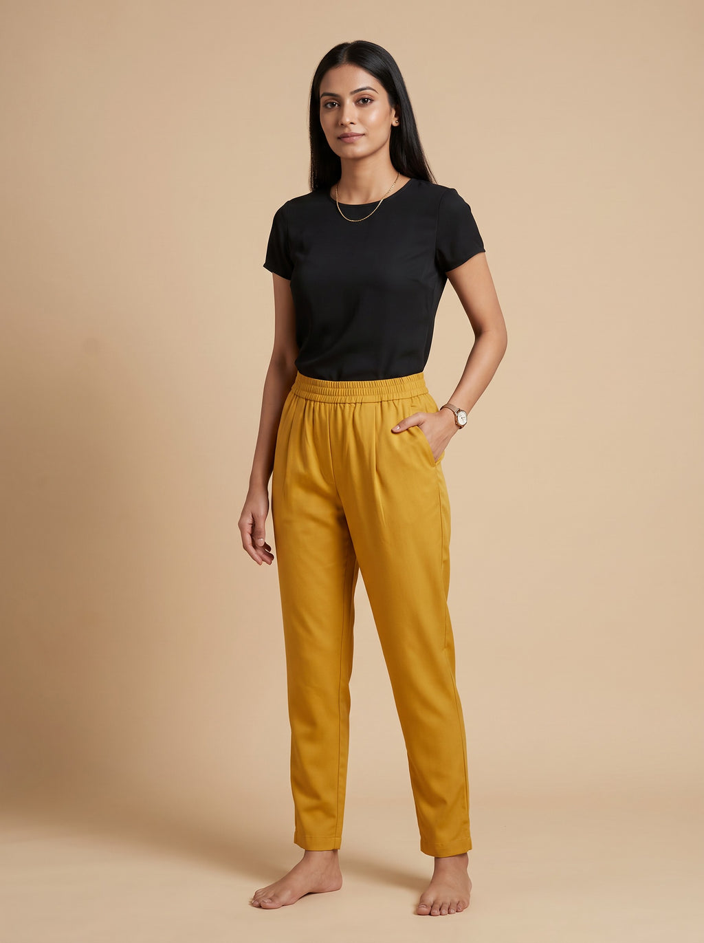GLAMIRE FASHION Women Yellow Cotton Straight Fit Ankle Length Pants – image 1