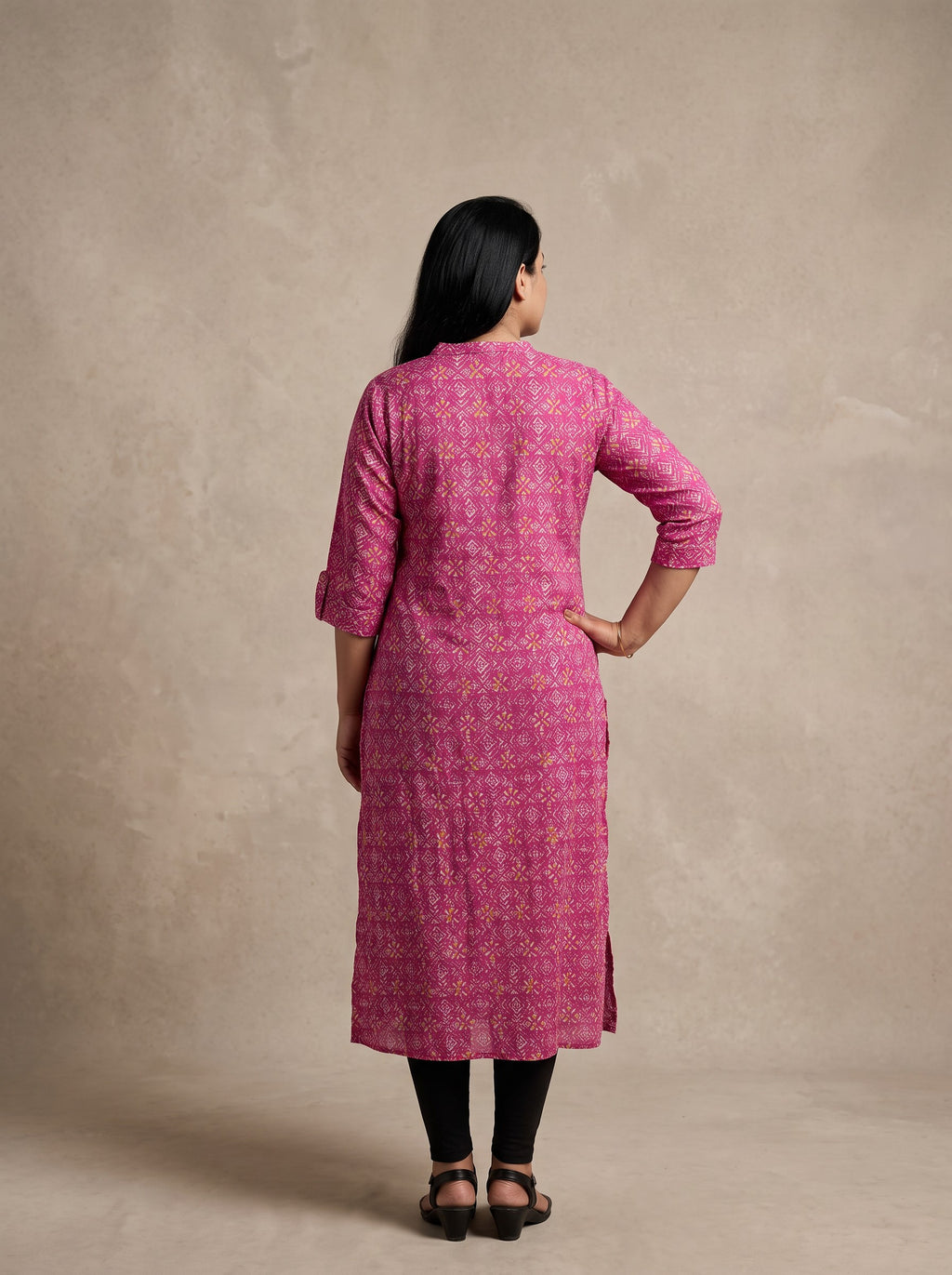 Pink Patterned Printed Rayon Slim Fit Collared Kurti – image 3