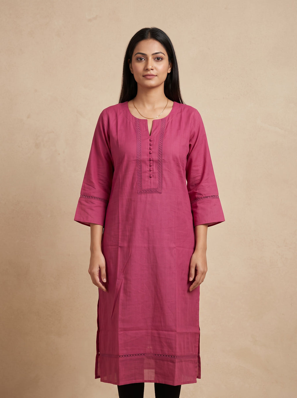GLAMIRE FASHION Women Pink Solid Rayon Embroidered Kurti – image 1
