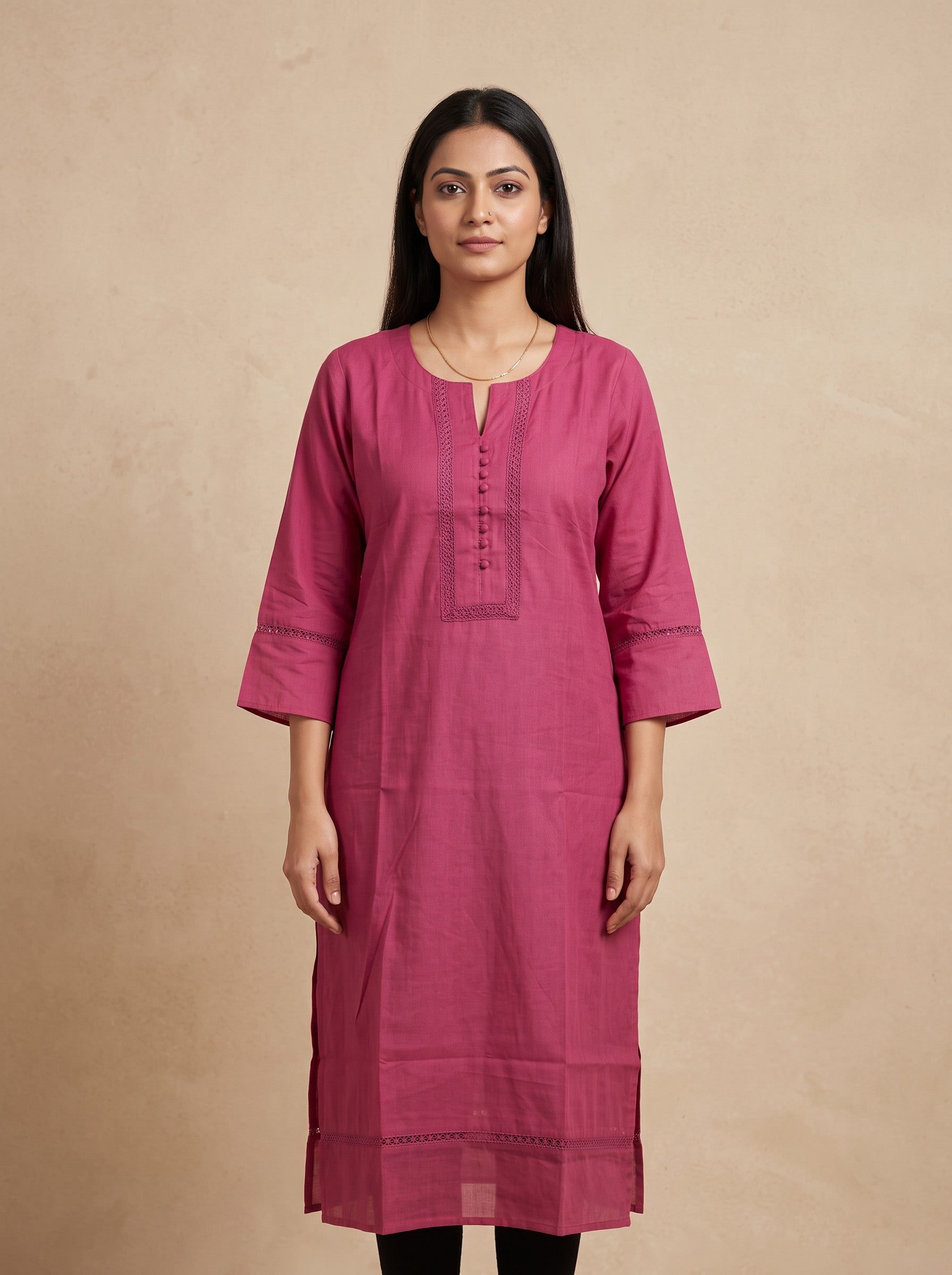 GLAMIRE FASHION Women Pink Solid Rayon Embroidered Kurti – image 1