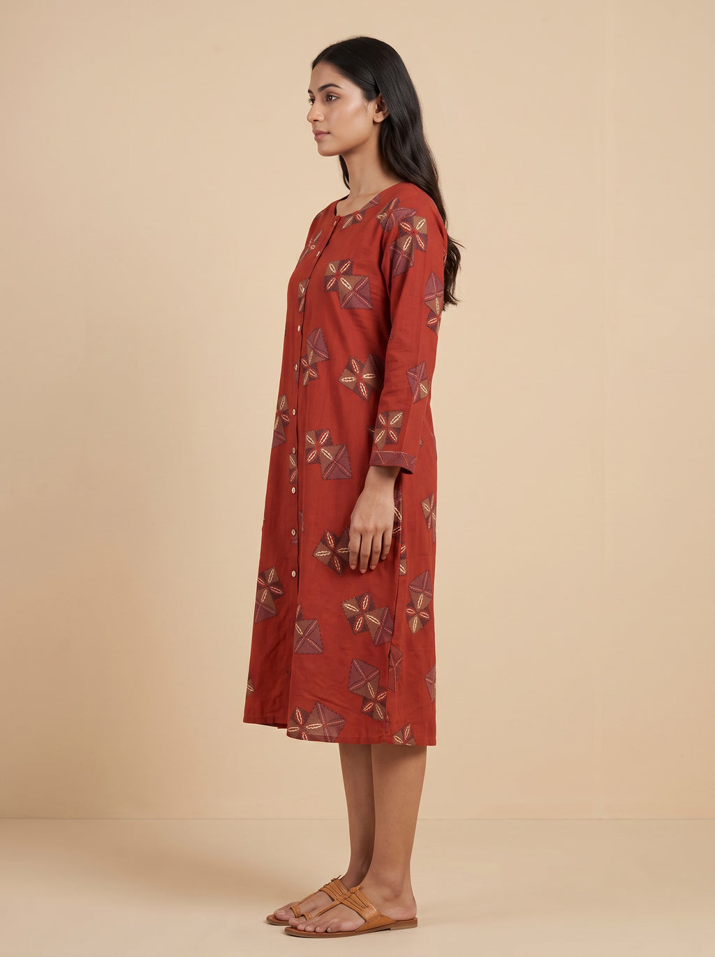 GLAMIRE FASHION Brick Red Printed Rayon Straight Dress – image 2