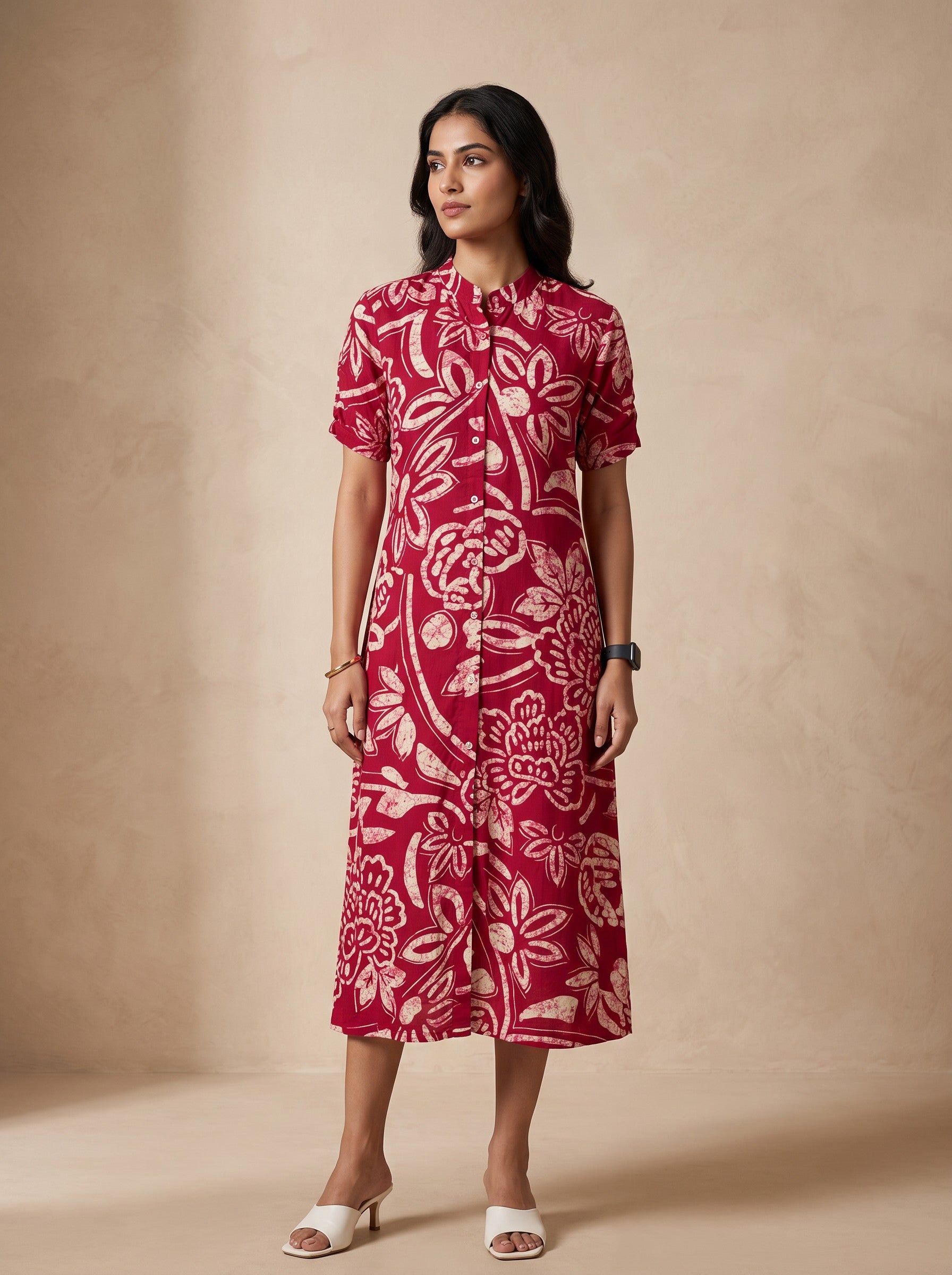 GLAMIRE FASHION Red Floral Print Rayon Below Knee Dress – image 4
