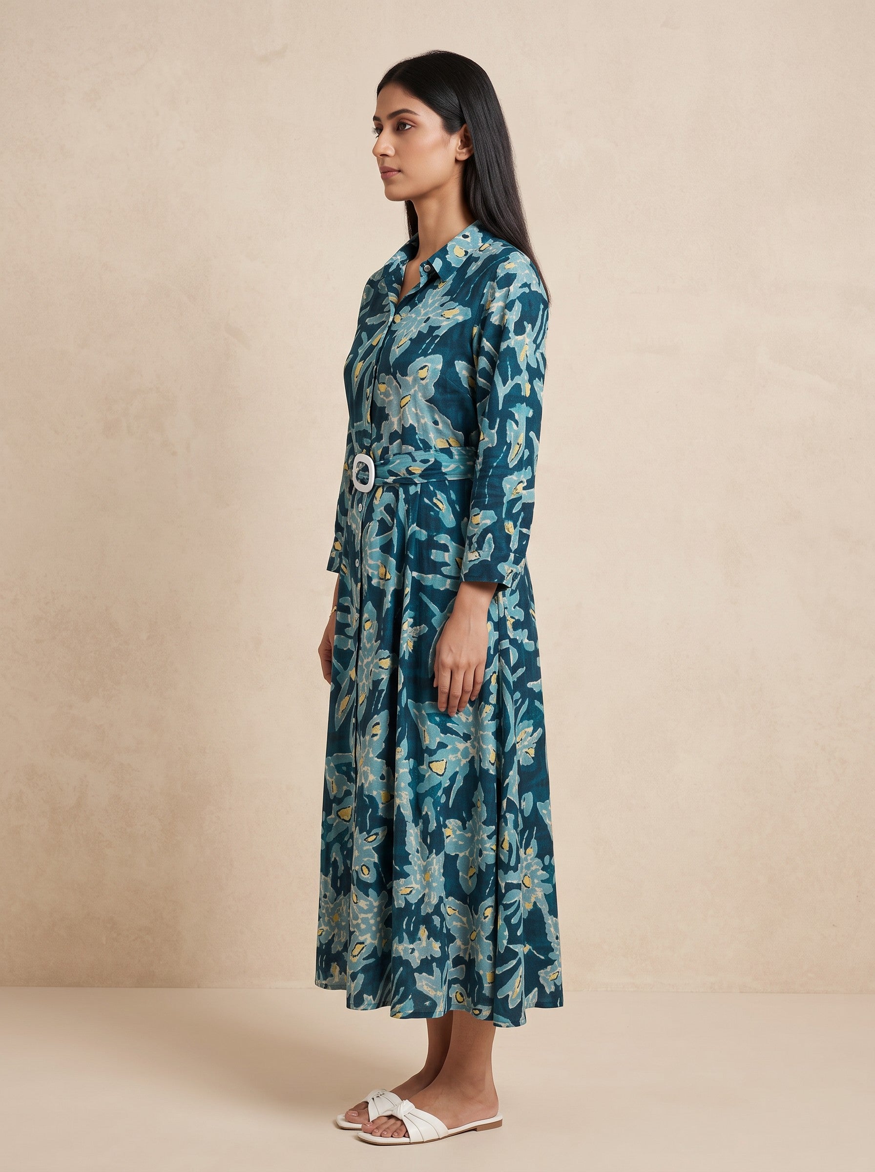 GLAMIRE FASHION Teal Blue Floral Print Rayon Maxi Dress – image 2