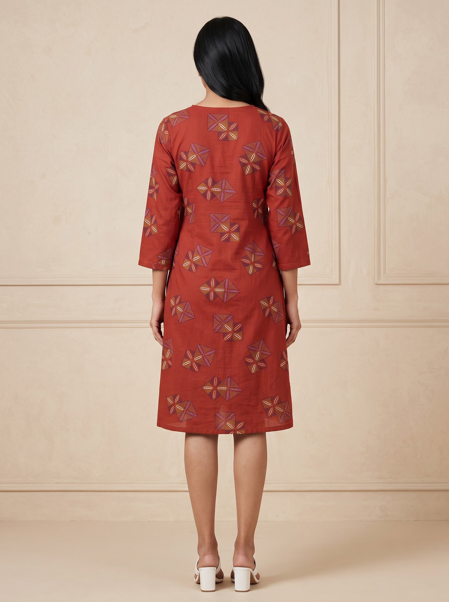 GLAMIRE FASHION Brick Red Printed Rayon Straight Dress – image 3