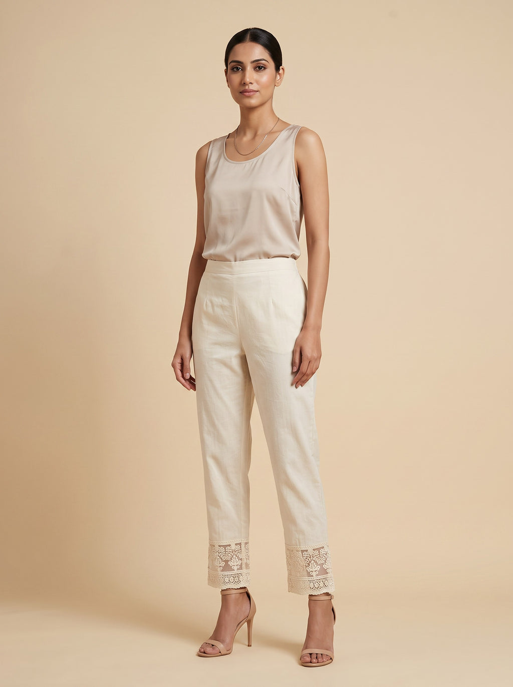 GLAMIRE FASHION Off-White Cotton Straight Fit Ankle Length Pants – image 1
