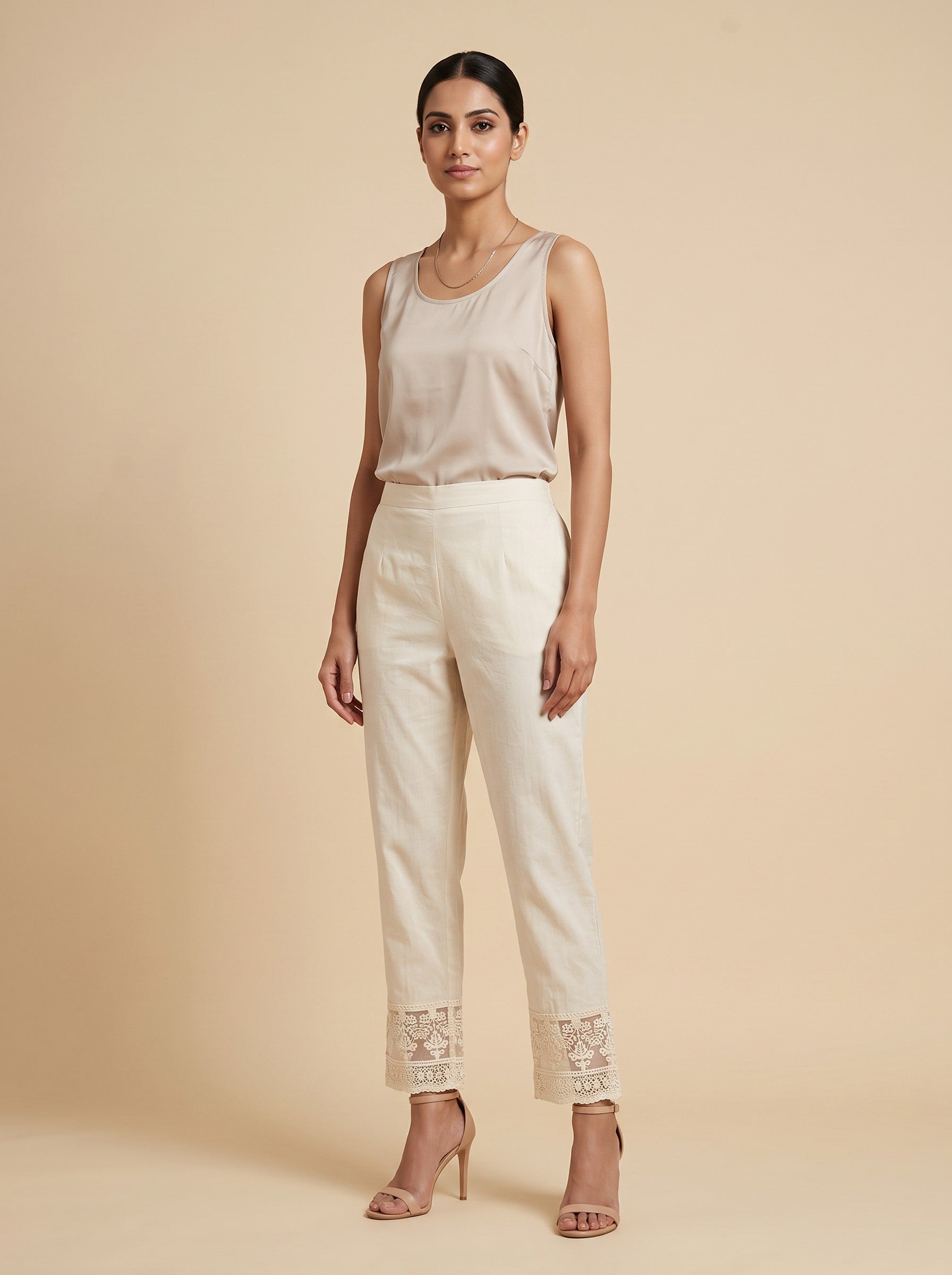 GLAMIRE FASHION Off-White Cotton Straight Fit Ankle Length Pants – image 1