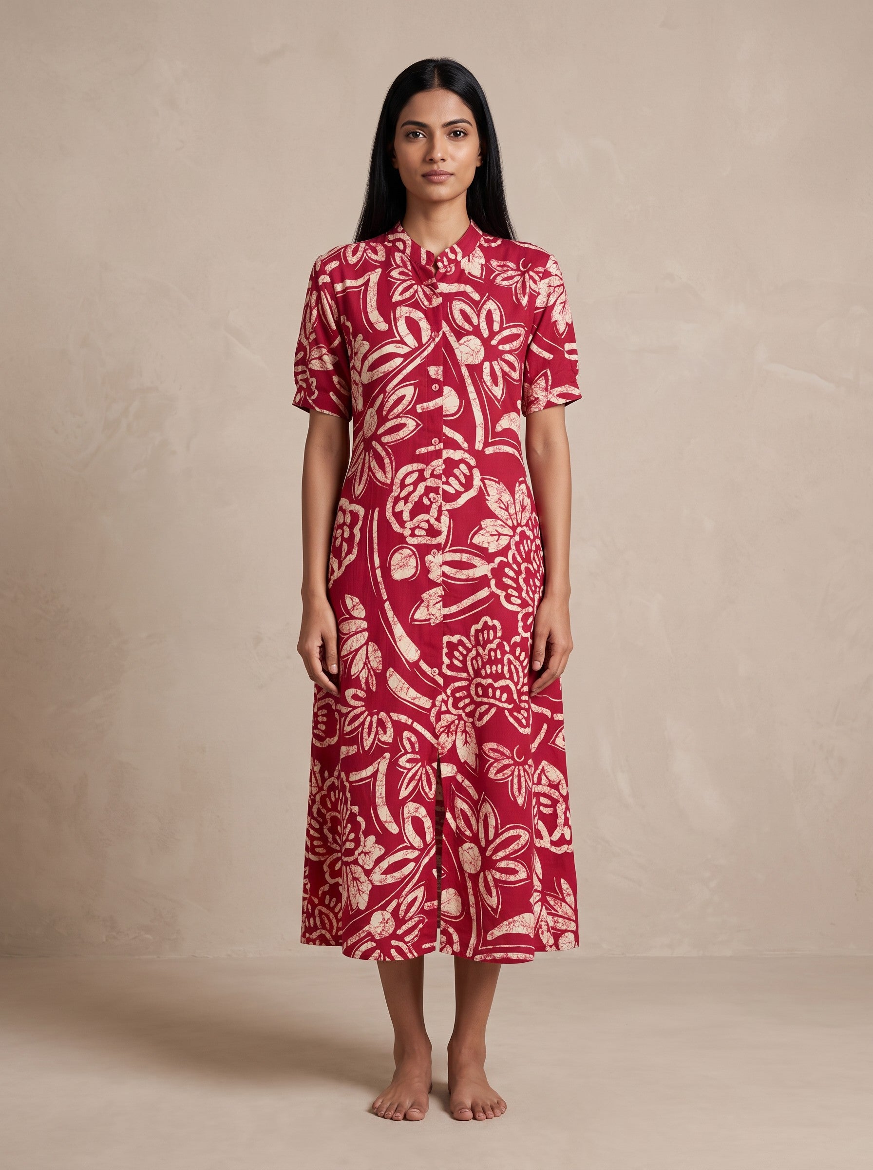 GLAMIRE FASHION Red Floral Print Rayon Below Knee Dress – image 1