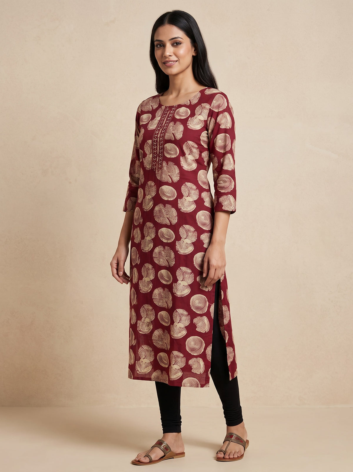 Maroon Rayon Floral Printed Kurti with Neck Embroidery – image 4