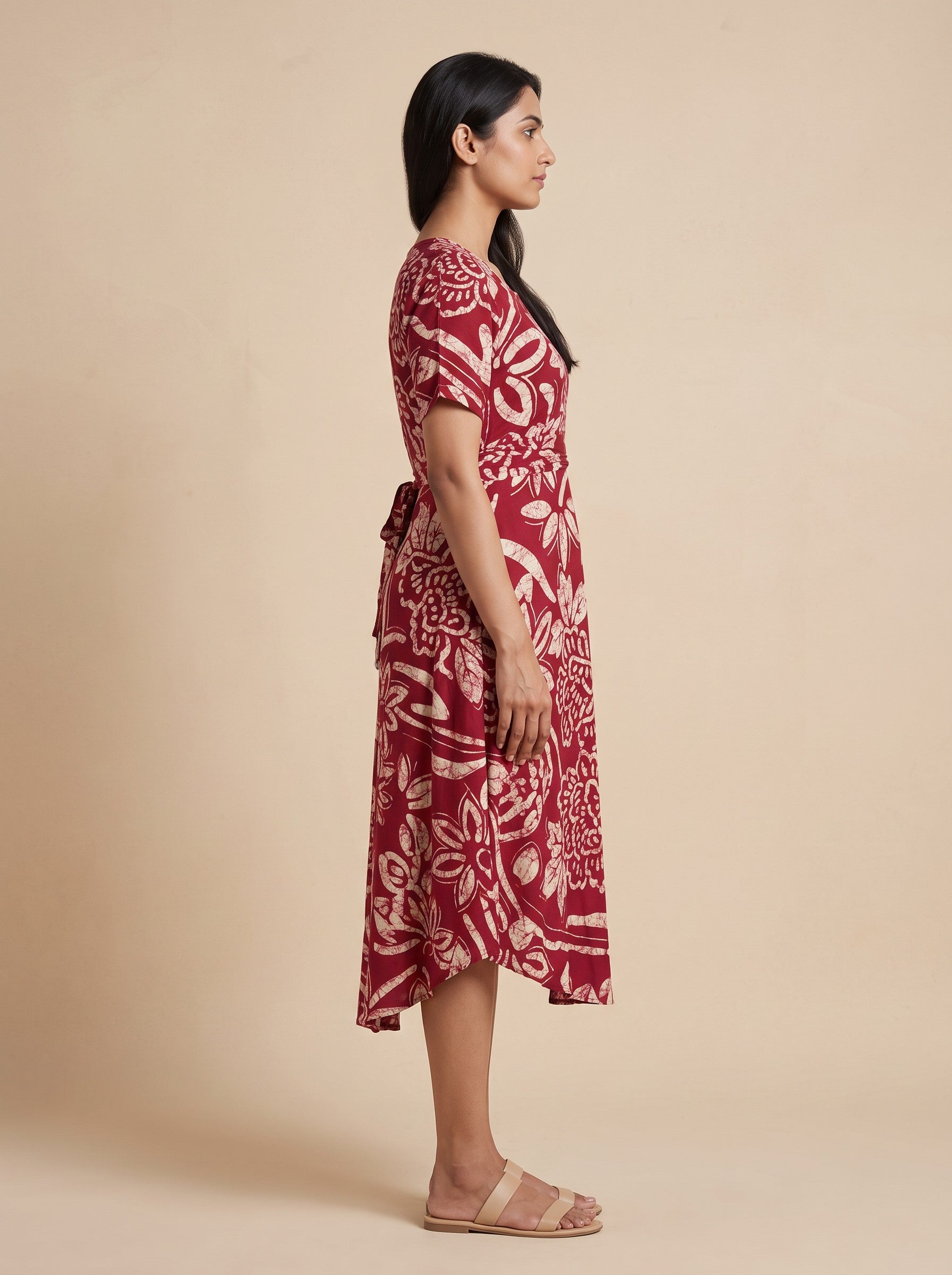 GLAMIRE FASHION Red Floral Print Rayon Below Knee Dress – image 2