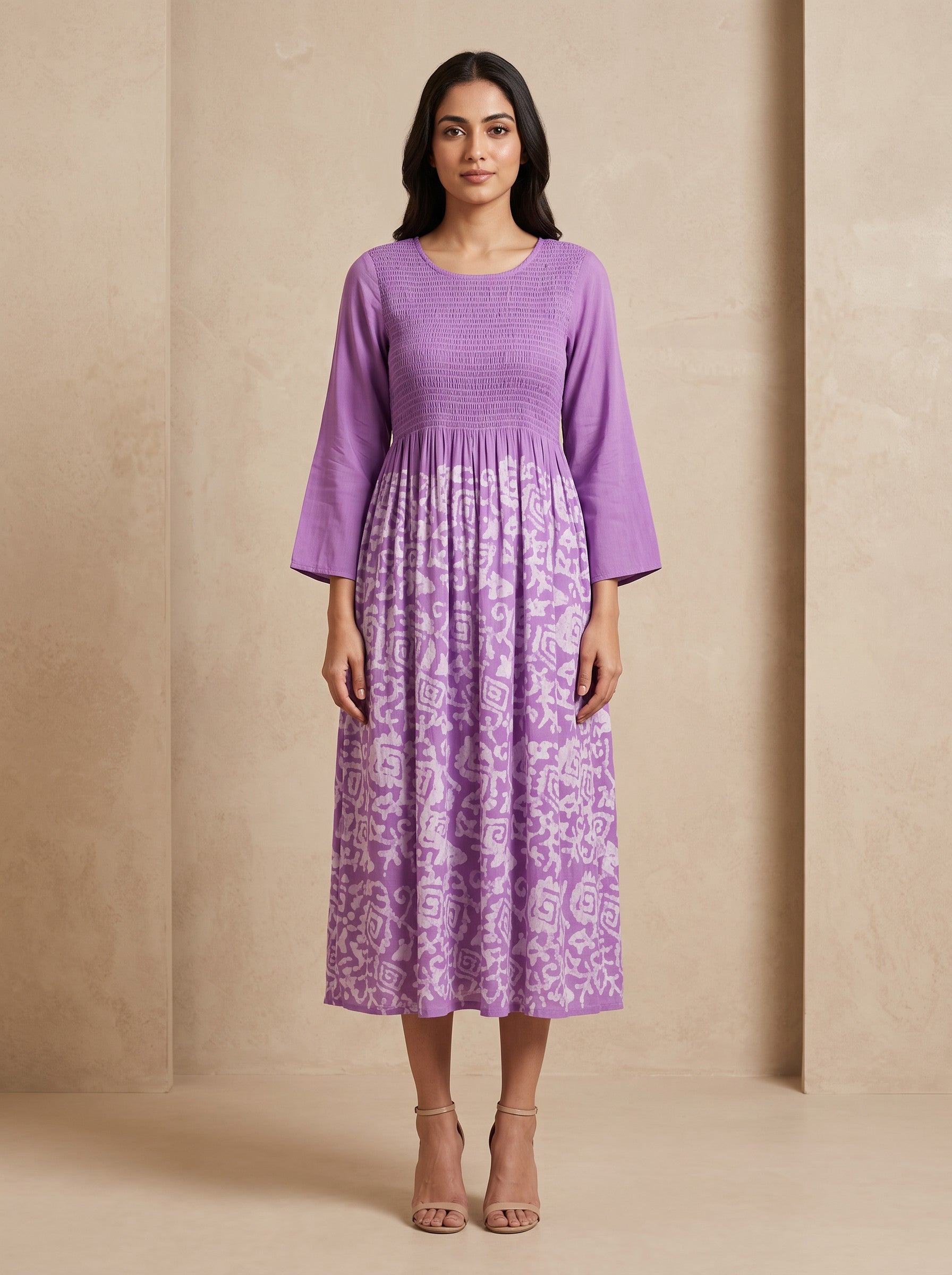 GLAMIRE FASHION Purple Abstract Print Rayon Flared Maxi Dress – image 1