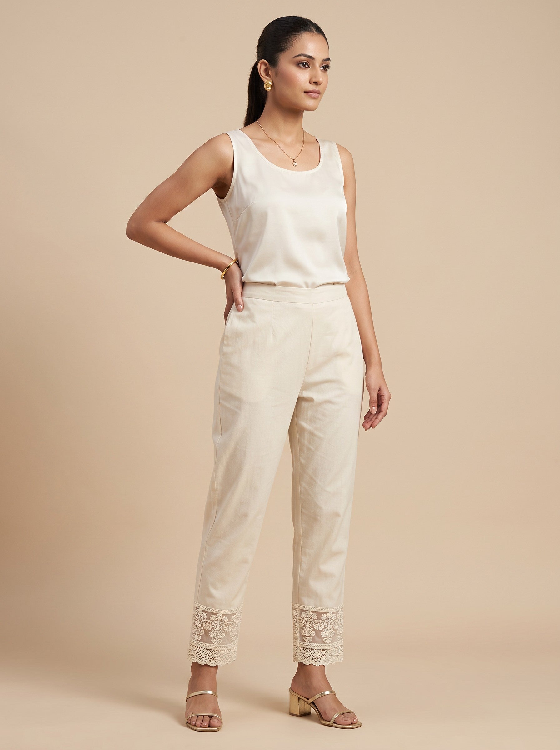 GLAMIRE FASHION Off-White Cotton Straight Fit Ankle Length Pants – image 2