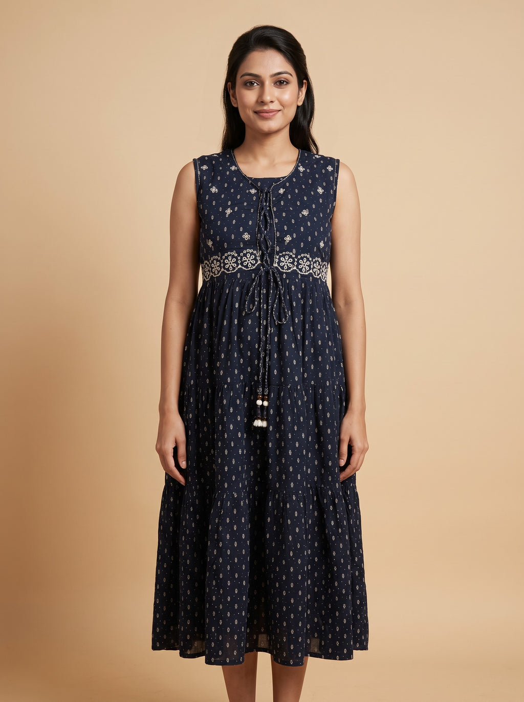GLAMIRE FASHION Black Printed Sleeveless Frill One Piece Kurti – image 2