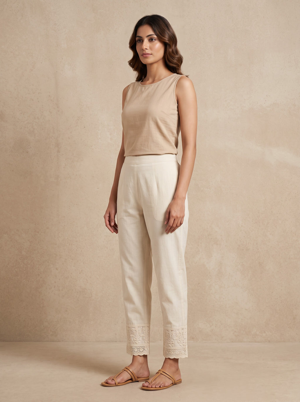 GLAMIRE FASHION Off-White Cotton Straight Fit Ankle Length Pants – image 3