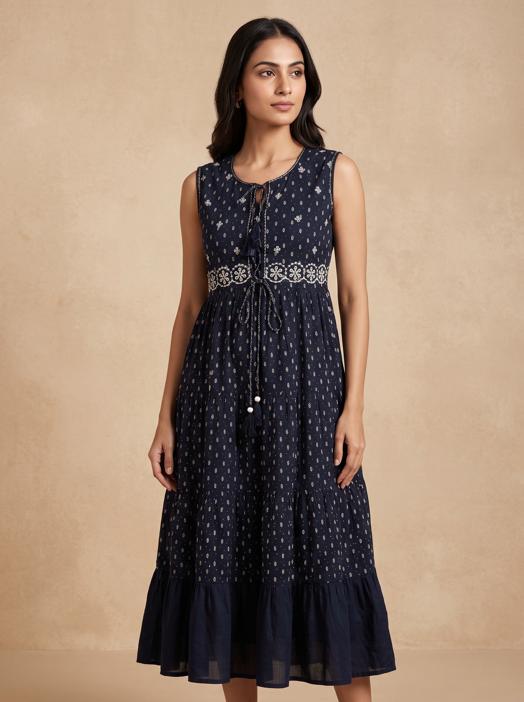 GLAMIRE FASHION Black Printed Sleeveless Frill One Piece Kurti – image 3