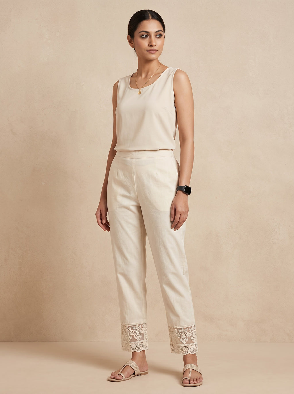 GLAMIRE FASHION Off-White Cotton Straight Fit Ankle Length Pants – image 4