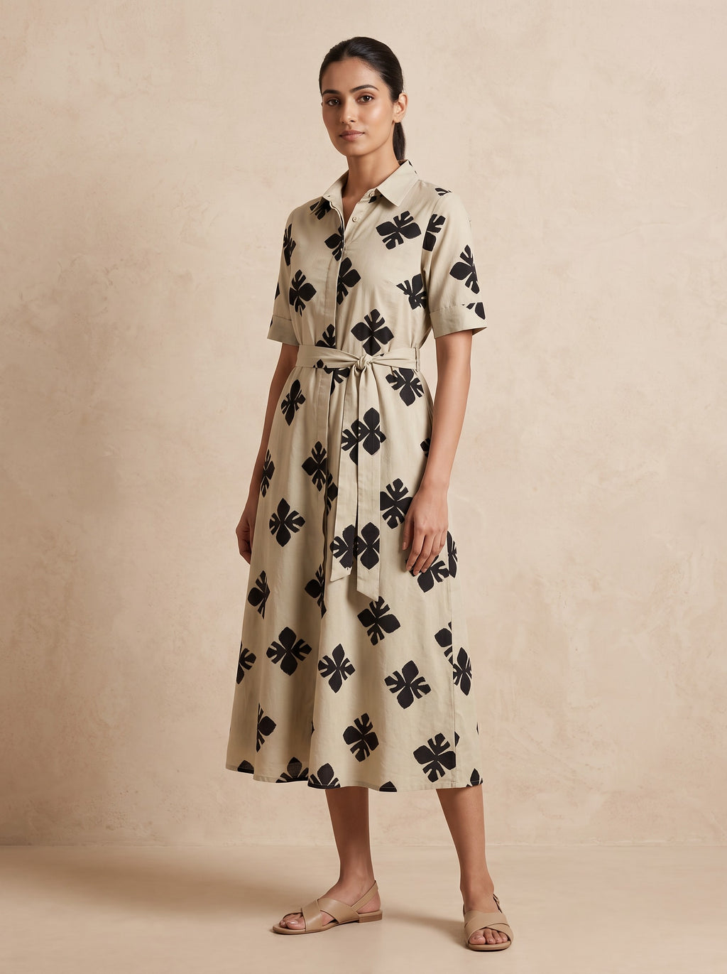 GLAMIRE FASHION Gray Printed Collared Slim Fit Cotton Blend Dress – image 4