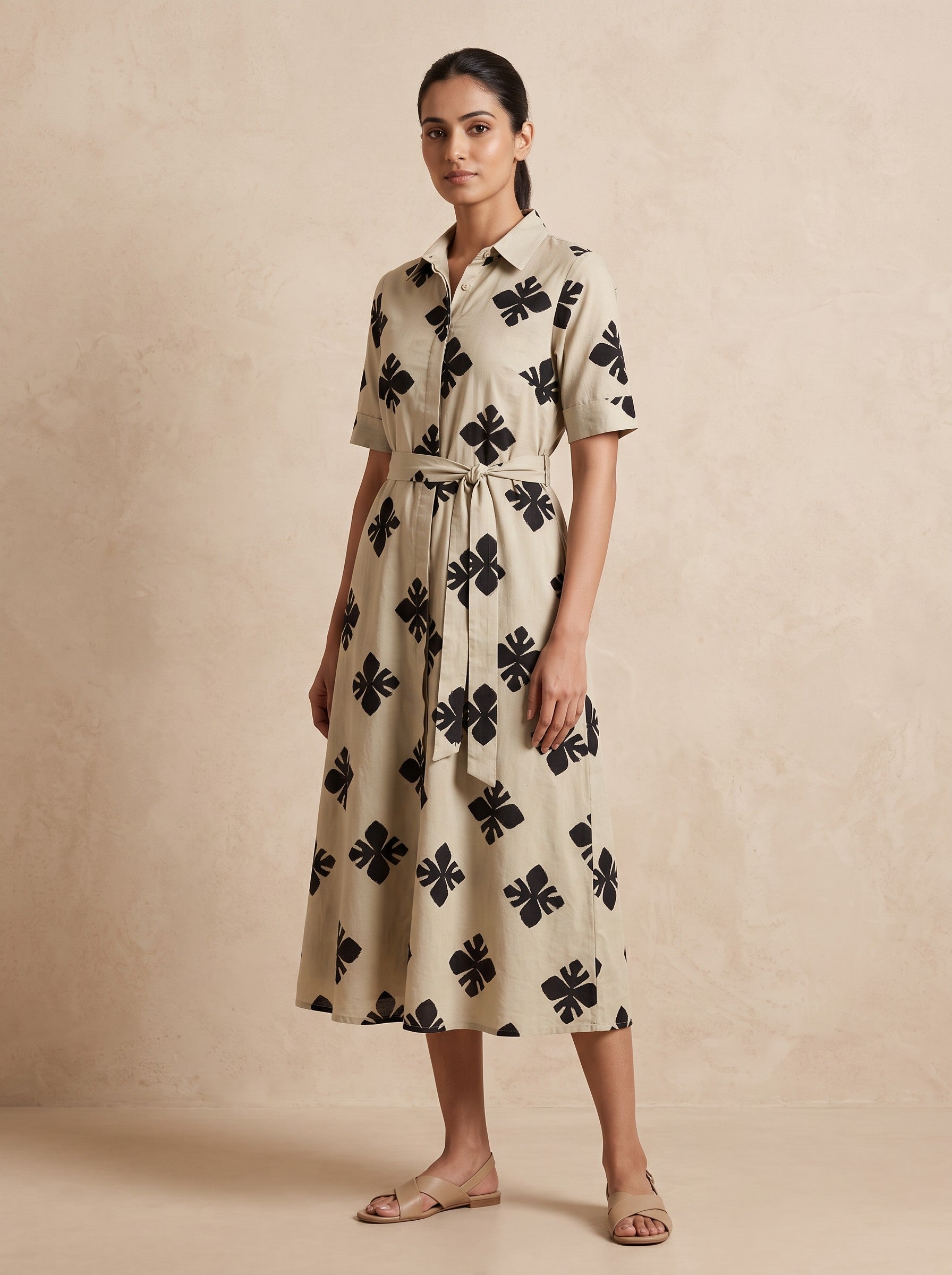 GLAMIRE FASHION Gray Printed Collared Slim Fit Cotton Blend Dress – image 4
